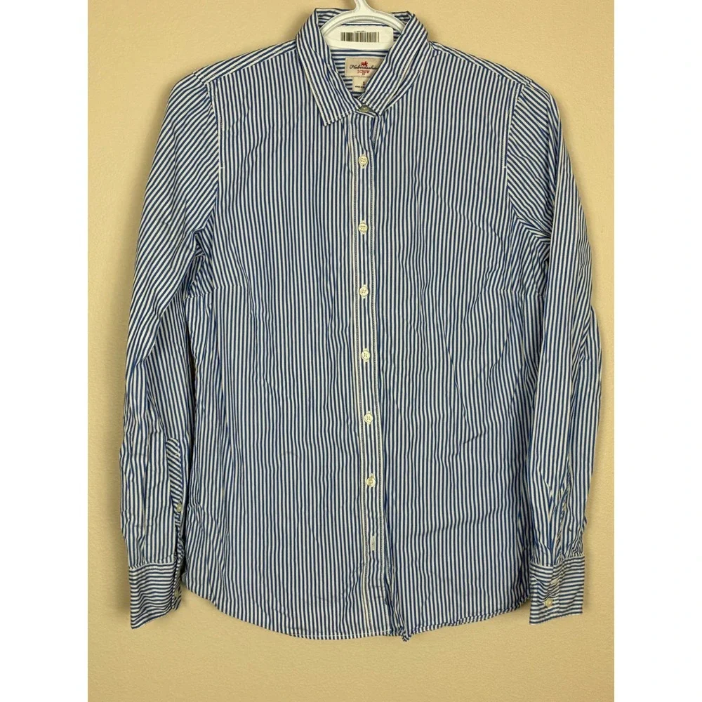 J.Crew Haberdashery Womens Blue White Striped Cotton Button‎ Down Shirt Size  S